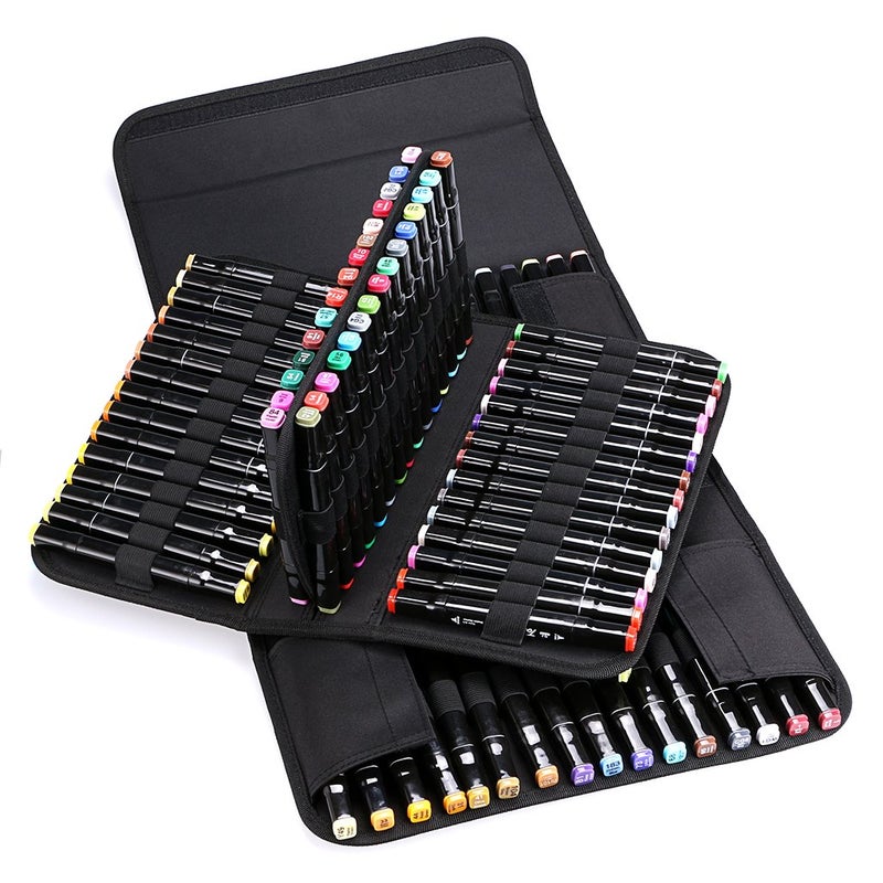 BTSKY New 120 Slots Marker Case Lipstick Organizer-Canvas Markers Holder for for Primascolor Markers and Sketch Markers (Black) - Image 3